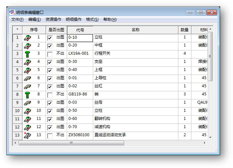 序号、明细表